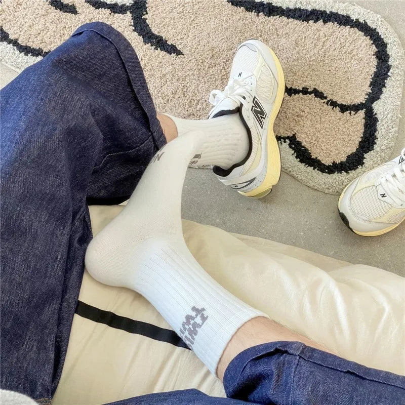 Men Socks Cotton Mid Calf Socks for Men Sports Letter Print Stockings Breathable Comfortable Stockings All Match Socks for Men