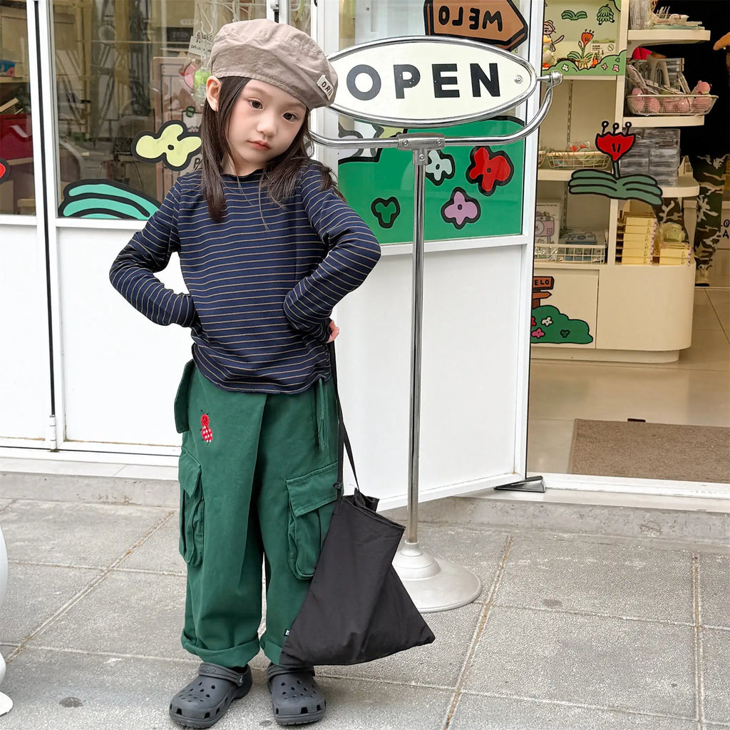 Children Pants 2025 Autumn New Children Clothing Korean Spring Autumn Washed Cotton Work Pants for Girls and Boys