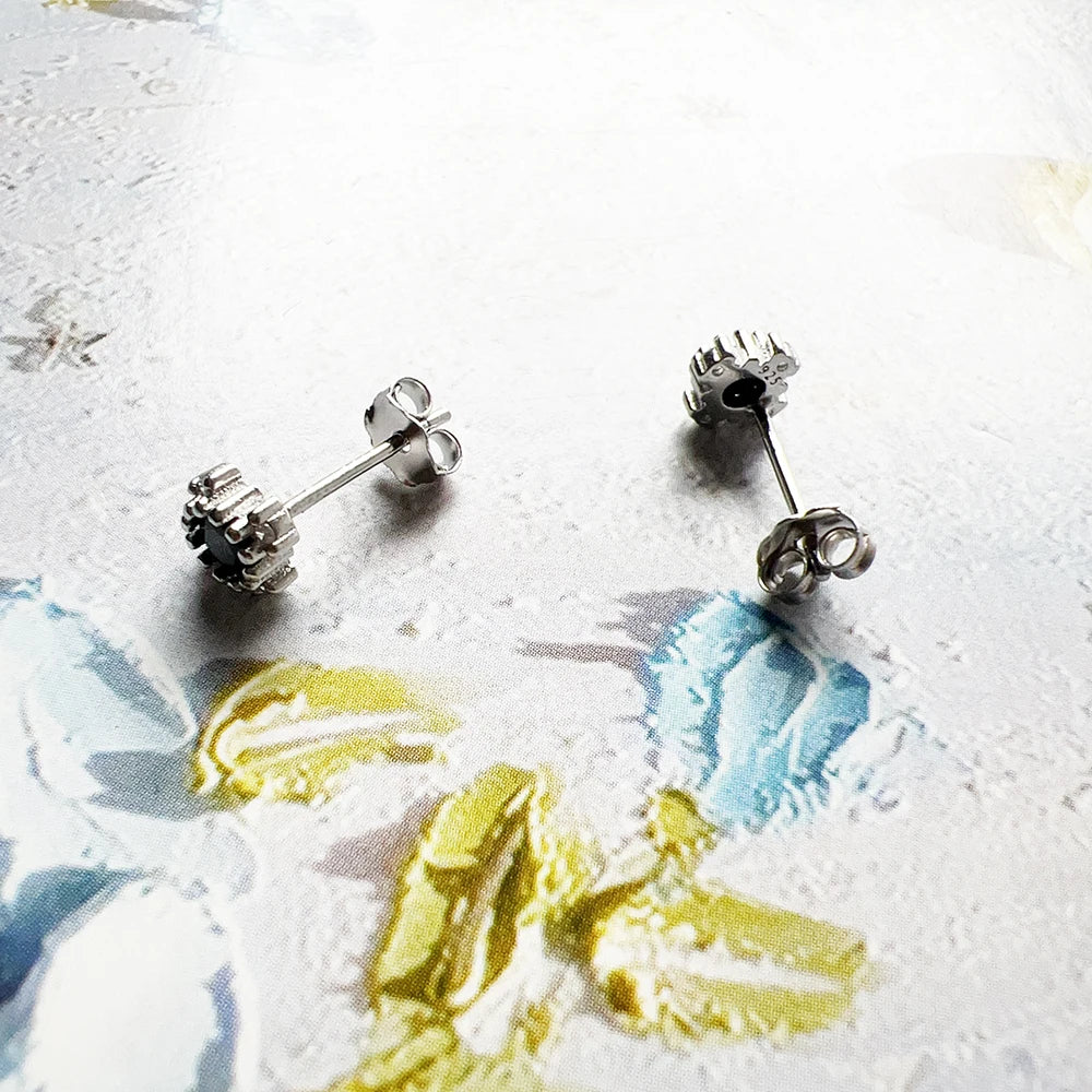 Studs Earrings Black Zircon Star Europe Style Fine Jewerly For Women Vintage Gift In 925 Sterling Silver