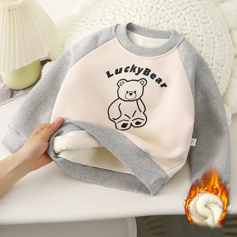 Childrens Hoodie with Fleece for Autumn and Winter, BoysThick Warm Jacket for Girls, Baby Clothes Kids Clothing