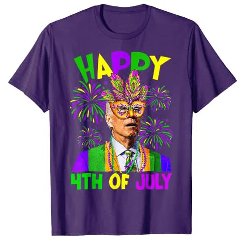 Happy 4th of July Joe Biden Mardi Gras Party Carnival T-Shirt Men Clothing Sarcastic Joke Sayings Quote Graphic Tee Casual Tops