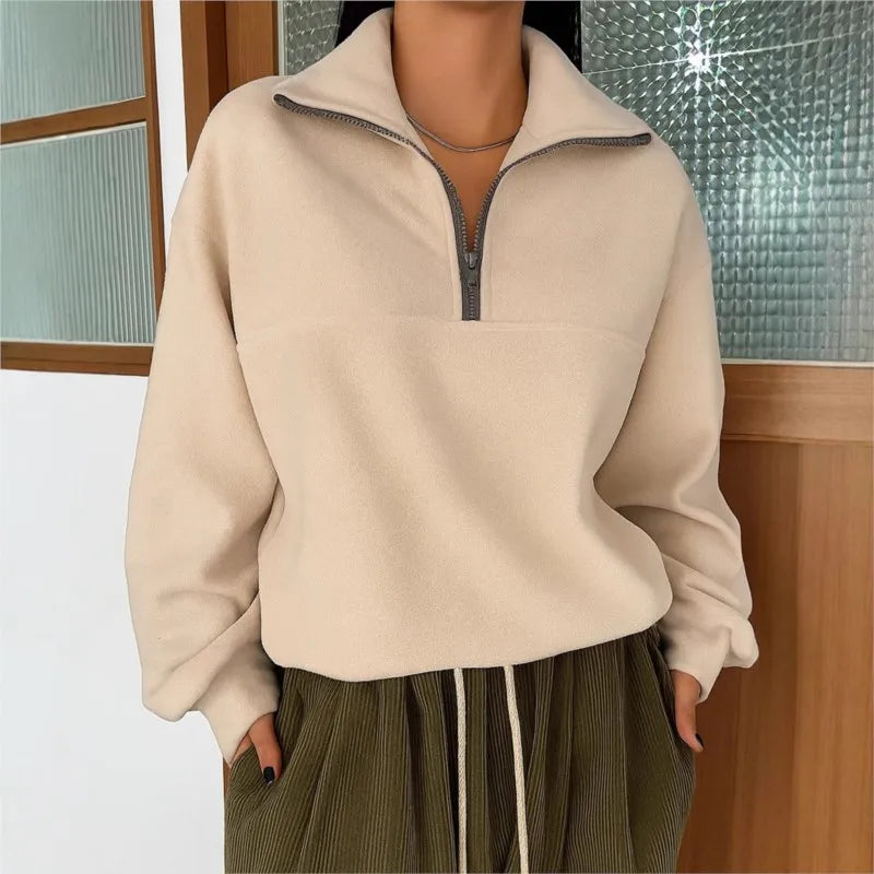 women's hoodies Women's Hoodies Tops New Autumn And Winter Women's Casual Loose Fashion Solid Long-sleeve Zipper Pullover Lapel Sweatshirt Women