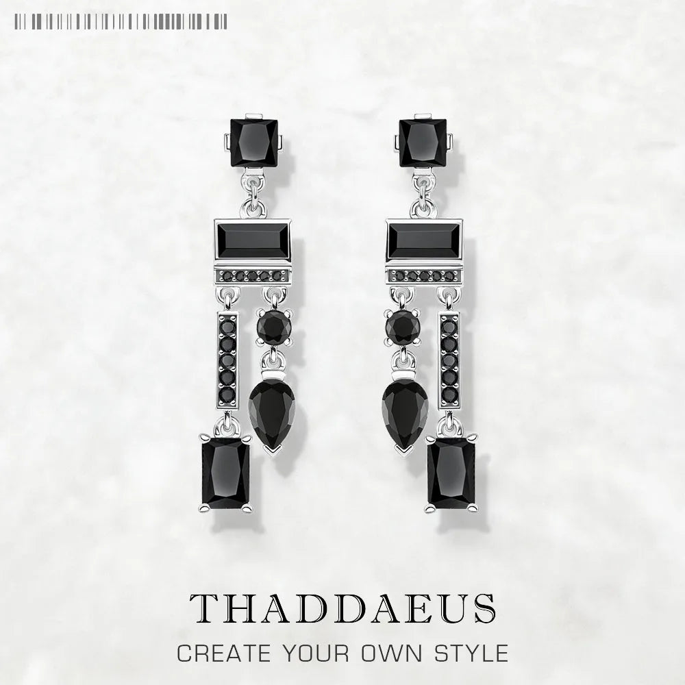 Drop Earrings Black Mix of Shapes Magical Glamorous Jewelry For Women Summer Brand New Sterling Silver 925 Vintage Gift