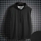 Men Tie Collar Hooded Sleeveless Vests Male Summer Loose Solid Hip Hop Tee Shirt Tops