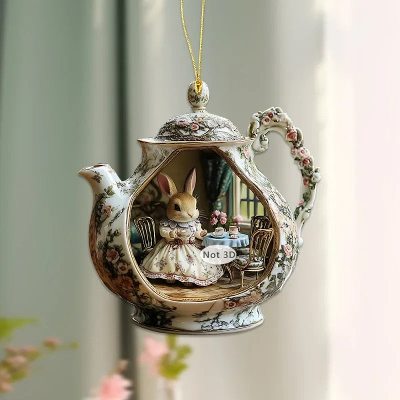 Easter Home Decor Items Rabbit In Teacup Warm Home 2d Acrylic Pendant Backpack Pendant Car