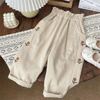 Children Pants 2025 Spring And Autumn Girls' Casual Pants Flower Embroidery Fashion Trousers 1-7year Kid's Pants