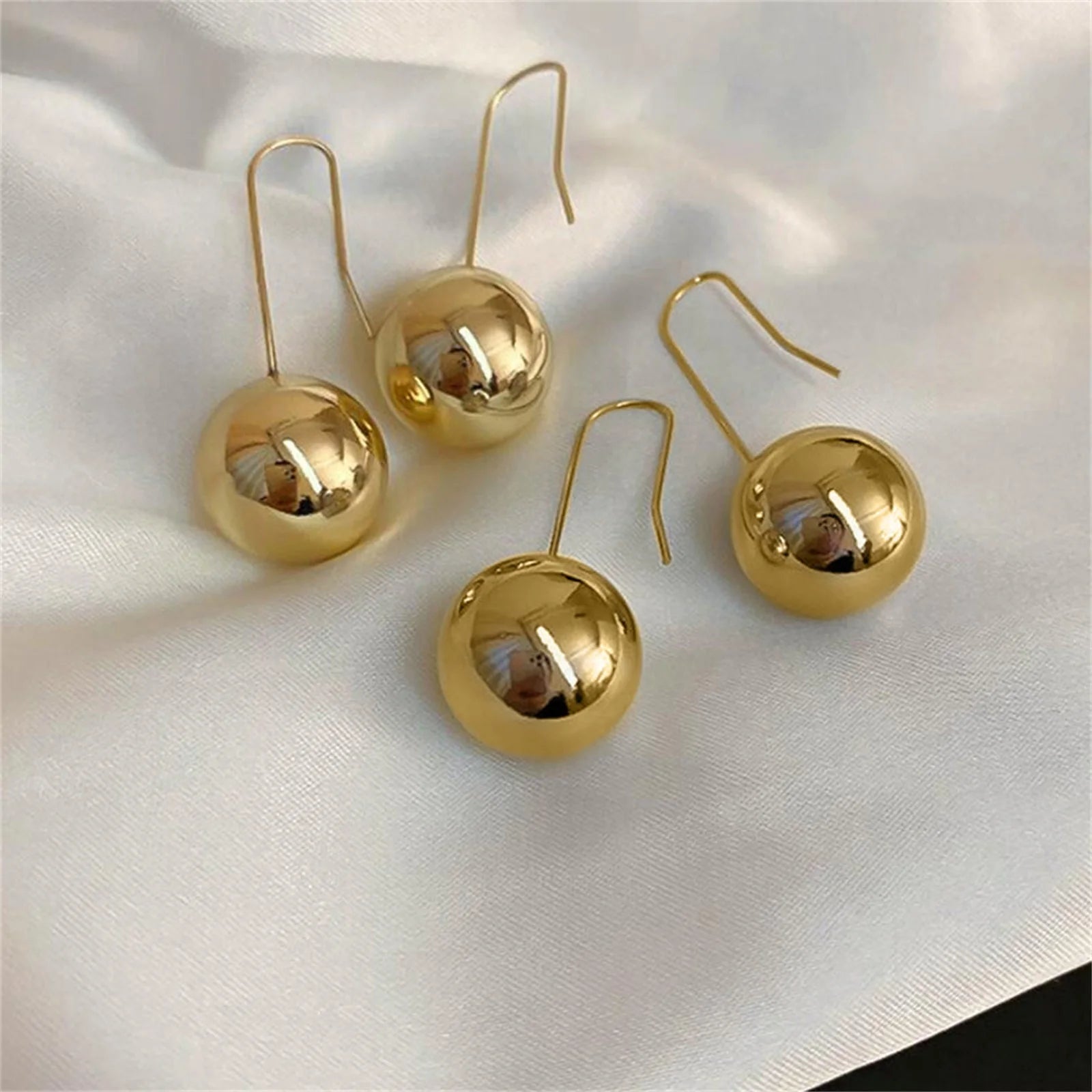 Drop Ball Earrings for Women Girls, Minimalist Polished Dangle Drop Earrings, Lightweight Hypoallergenic Jewelry