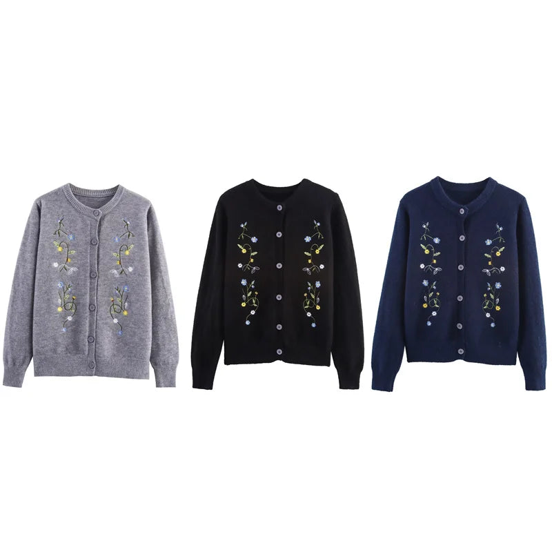 Women's Cardigan Fall 2025 New Solid Color Long Sleeve Embroidered Knitted Cardigan Casual Lazy Fashionable and Versatile