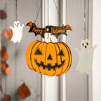 Wooden Halloween Hanging Decor, "Happy Halloween"Banner with Pumpkin Lantern & Ghost Ornaments, Spooky Wall Decor for Home Party