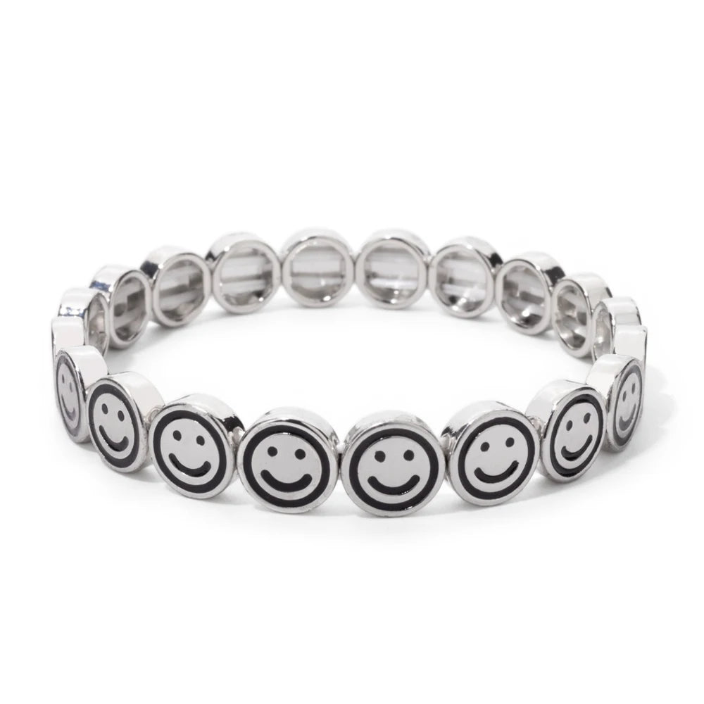 2024 New Happy Bangle Paved Diamond Enamel Beaded Bracelets For Women Boho Gold Color Elastic Bracelets