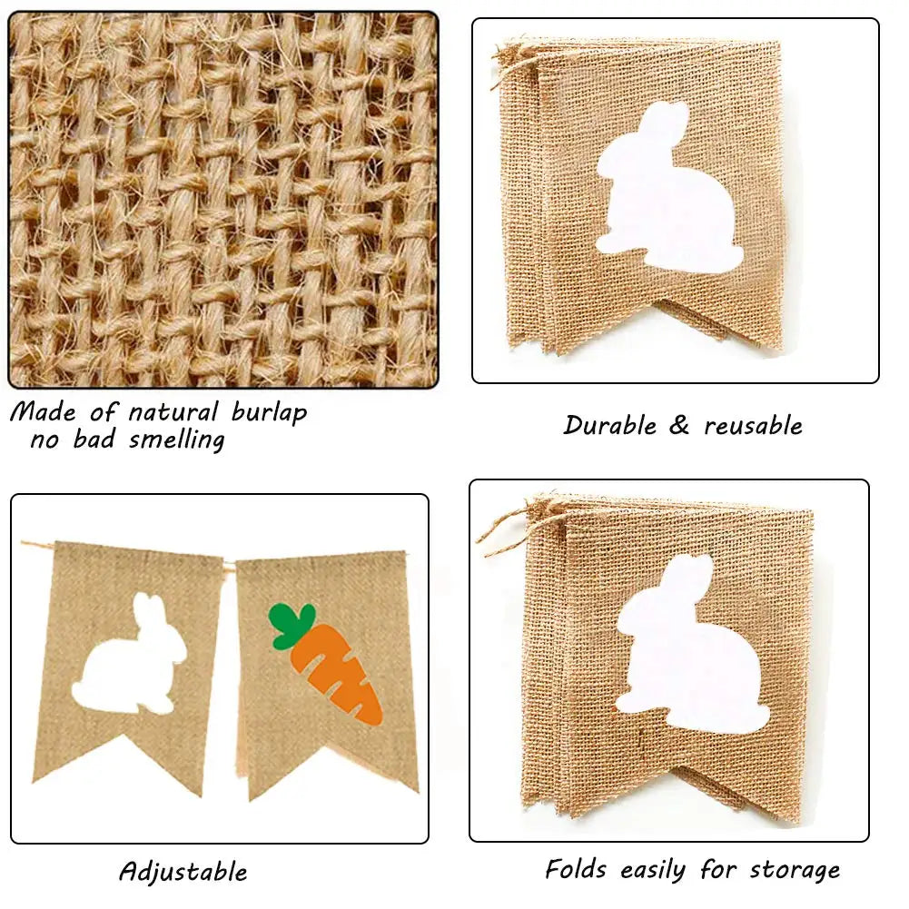 Easter Decoration Burlap Banner Cute Rabbit Carrot Hanging Garland for Easter Party Holiday Home Decoration Wall Decors Supplies