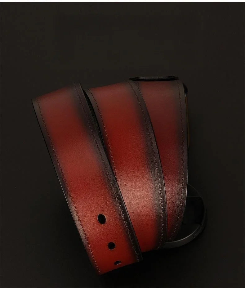 Men's leather belt made of buffalo hide, high-end trousers belt, durable with solid brass buckle, suitable for casual wear, tren