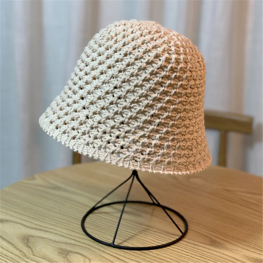 Bucket Hat Female Summer Thin Woolen Knitted Basin Foldable Literary and Artistic Leisure All-match Sun Cap