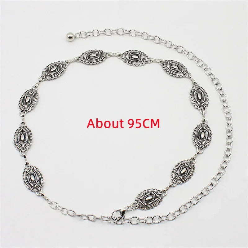 Retro Versatile Ethnic Style Metal Bohemian Waist Chain Belt For Women Fashion Sweater Chain Waist Seal Body Decor Accessories