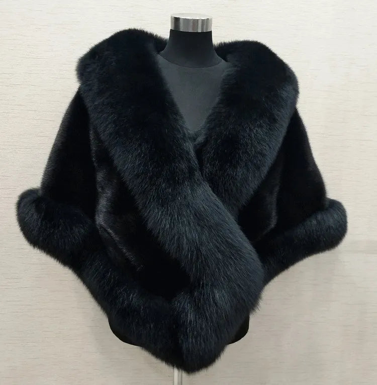 Real Image Faux Fur Wraps Winter Wedding Coat Warm Shawls Outerwear White Wraps Black Blue Shrug Women Prom Custom Made