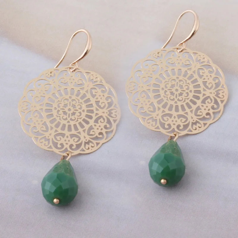 Drop Earrings Dangle Bohemian Metal Carving Hollow Pattern Crystal Water Charm 2023 New Hot Fashion Jewelry Accessories Brand Ms