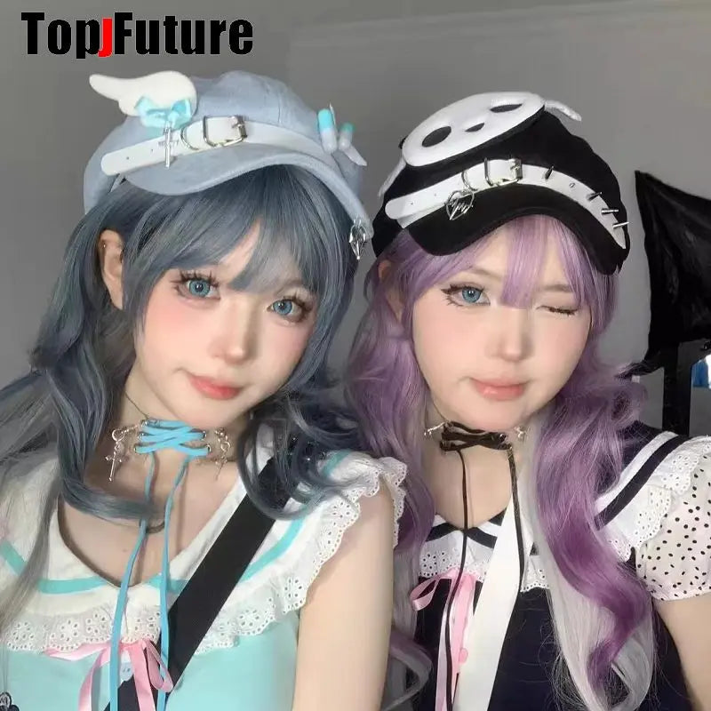 Women Y2K Girl wing punk Harajuku Gothic Lolita lace up cross short necklace Halloween cosplay props subculture Chokers Choker