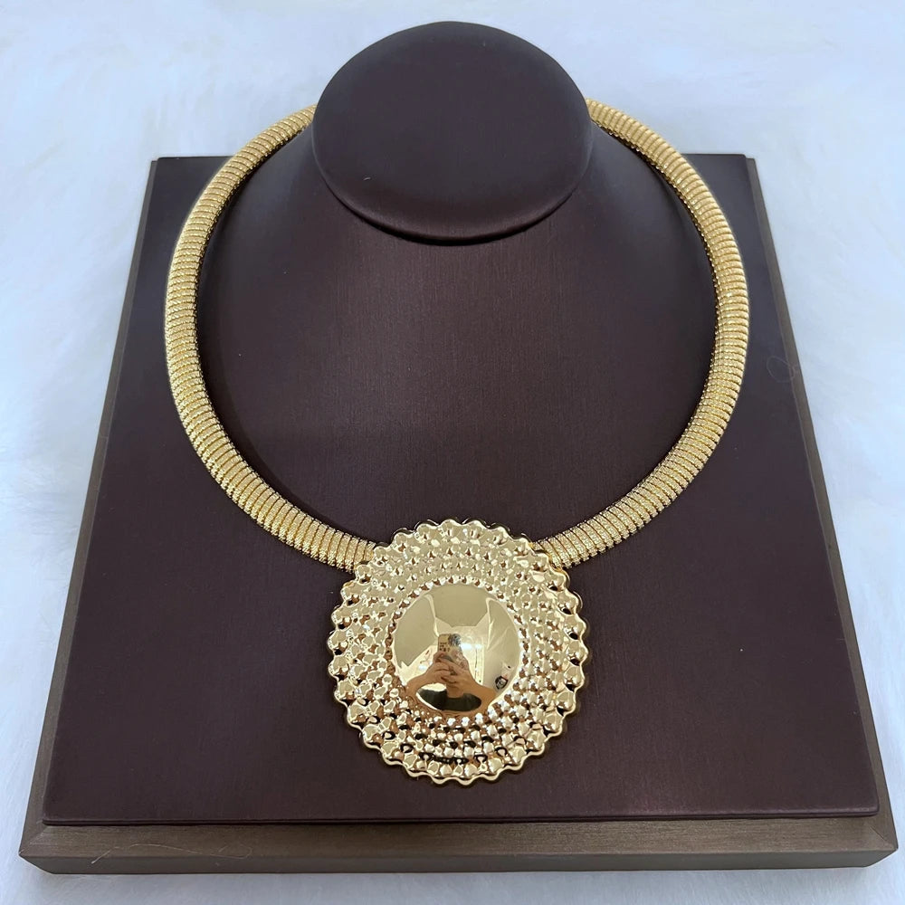 Dubai Jewelry Set for Women Round Beads Pendant Necklace and Earrings Gold Plated Jewelry for Weddings Bride Accessory Gift