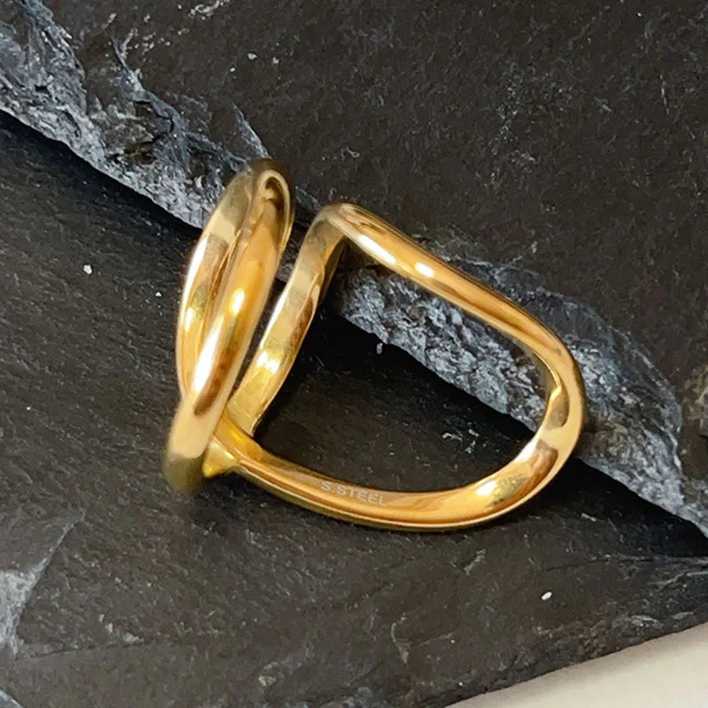 Abstract line statement rings for women stainless steel irregular cocktail rings minimalist unique abstract jewelry waterproof