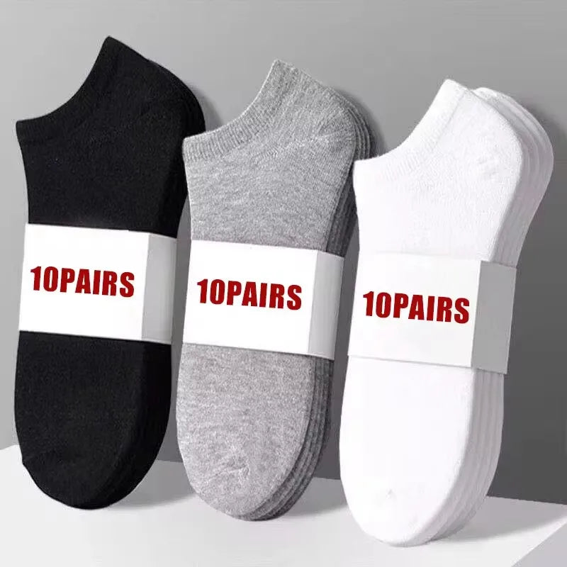 10 pairs/Men's Socks Spring/Summer Thin, Breathable, Soft Polyester Cotton Socks Black Casual Business Ankle Socks Boat Socks Si