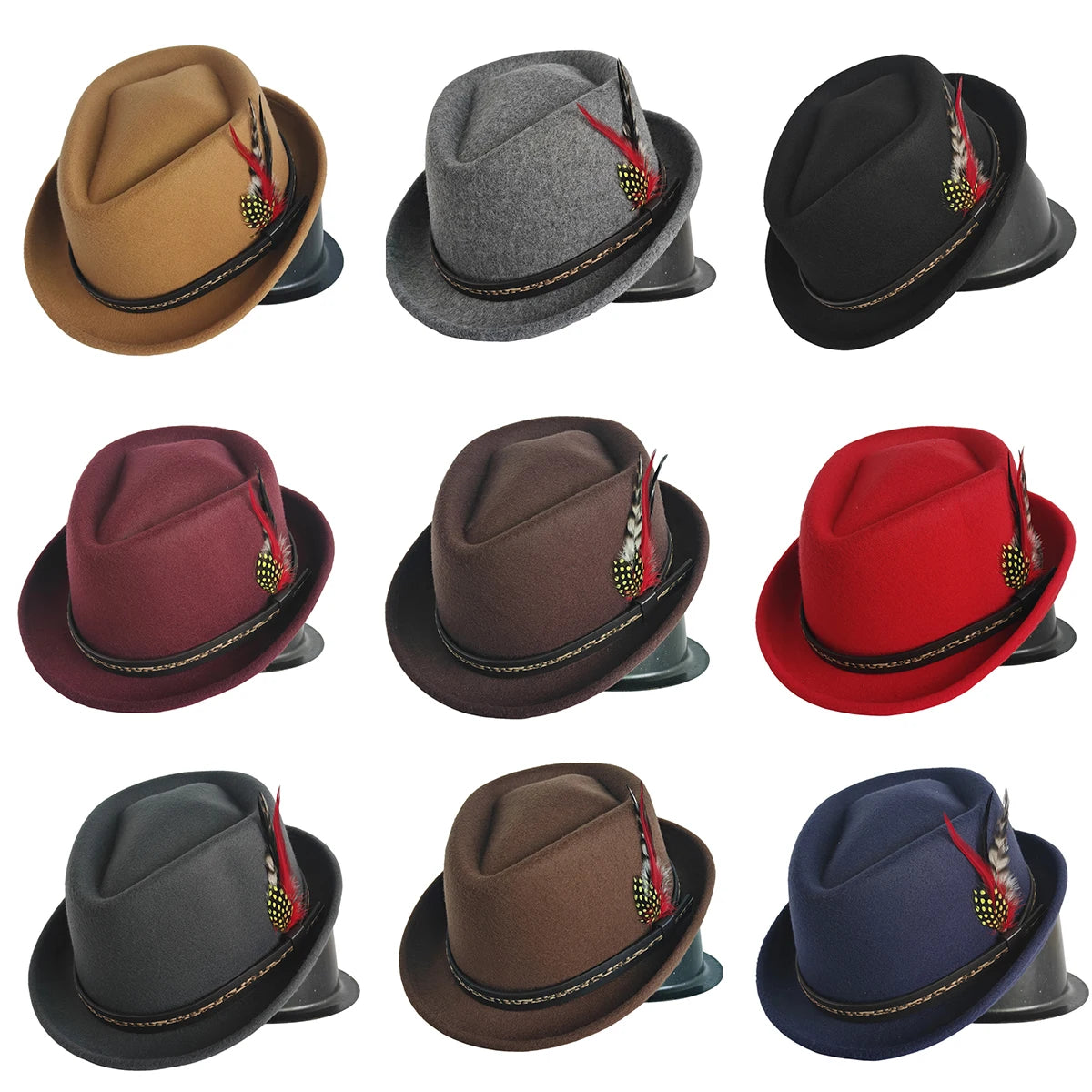 Trendy Fedora Hat for Women Men Solid Color Fedoras Jazz Cap Outdoor Casual Panama Cowboy Hats Feather Accessories