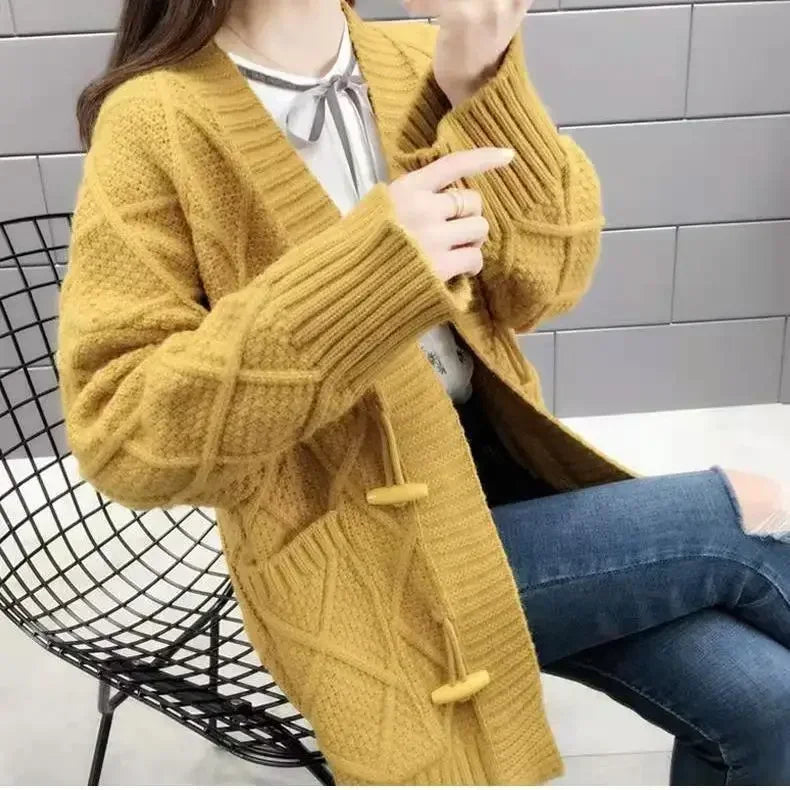 Women's Sweater Long Knit Tops For Woman Yellow Cardigan Autumn Winter 2024 New In Korean Luxury Cheap And High Quality Offers