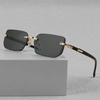 Fashion Frameless Rectangular Glasses，Unisex - Trendy Black Lenses Paired with Gold Tone Metal Frame，Classic design suitable for