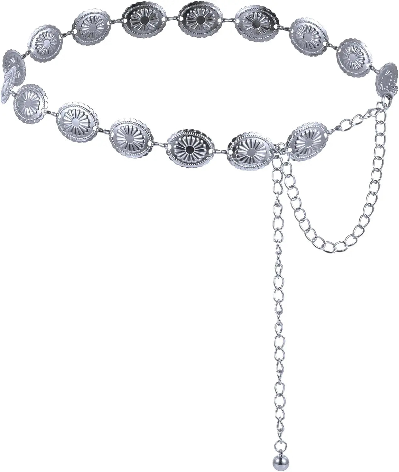 Metal Chain Belt for Women Cowgirl Western Country Chain Belts Adjustable Concho Belt for Sweaters Dresses Jeans