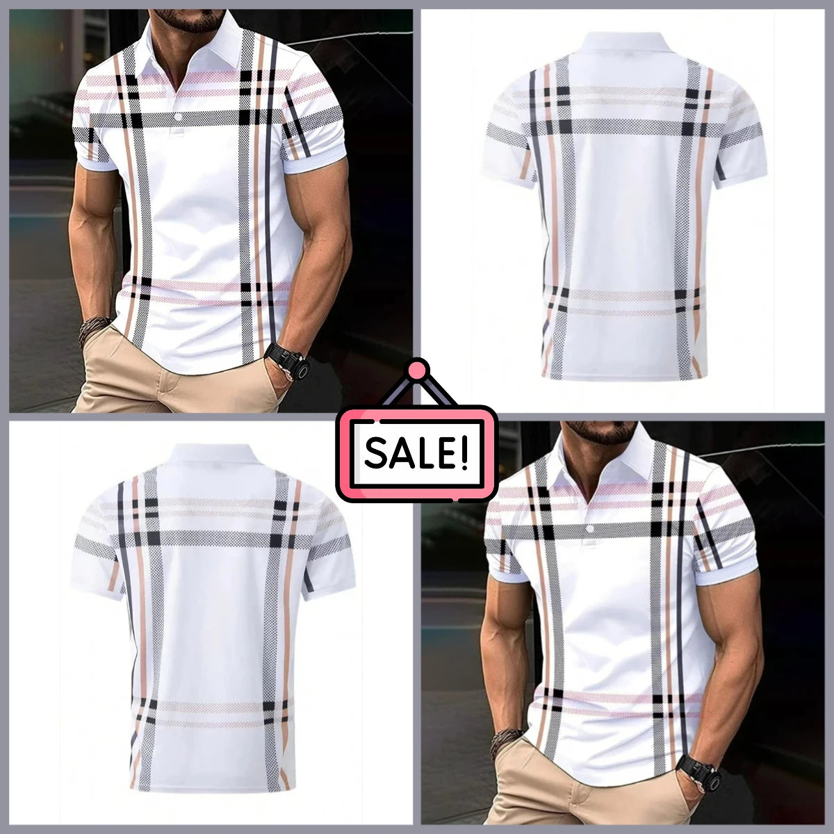 Men's Polos Shirts Work Casual Lapel Short Sleeve Basic Modern Polka Dot Color Block Buttons Summer Regular Fit Golf Shirt