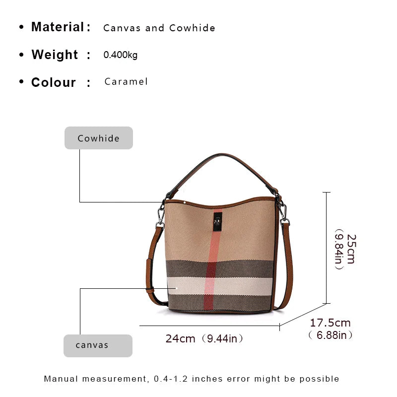 The classic women's one shoulder crossbody bag is a large capacity portable checkered bag made of high-quality canvas and cowhid