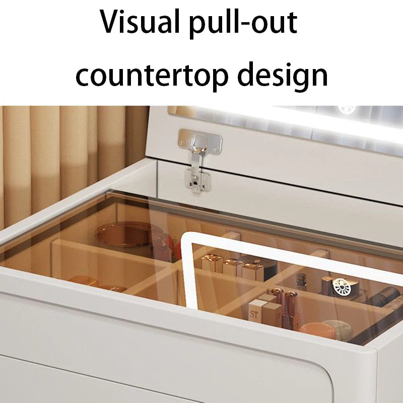Bedroom Makeup Vanities Illuminated Dressing Table Jewelry Toiletries Storage Locker Bedside Cabinet Vanity Table with Mirror