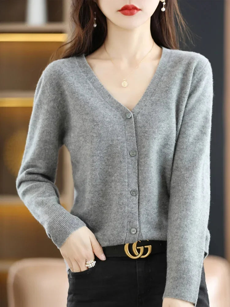 Women Cardigans Spring Autumn V-neck Single Breasted Short Slim Lady Knitwear Tops Solid Korean Fashion Sweaters