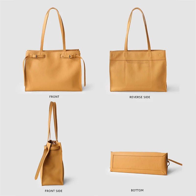 Women Totes Laptop Bag 2025 New Luxury Genuine Leather Commuter Handbag Female Large Capacity Minimalist Computer Shoulder Bag
