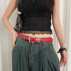 Ins Designer Women's Belt Luxury PU Leather Metal Buckle Waist Belt Casual Red Black White Dress Jeans Belt Female