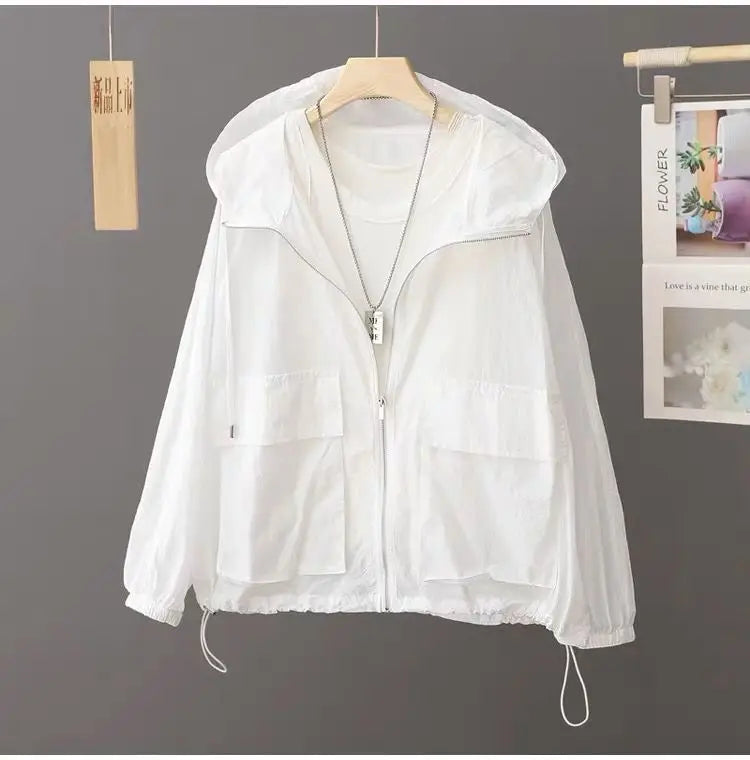 Summer Sunscreen Hooded Lightweight Loose Windbreaker 2025 New Breathable Outdoor Thin Jacket For Women Plus Size Trench Coat