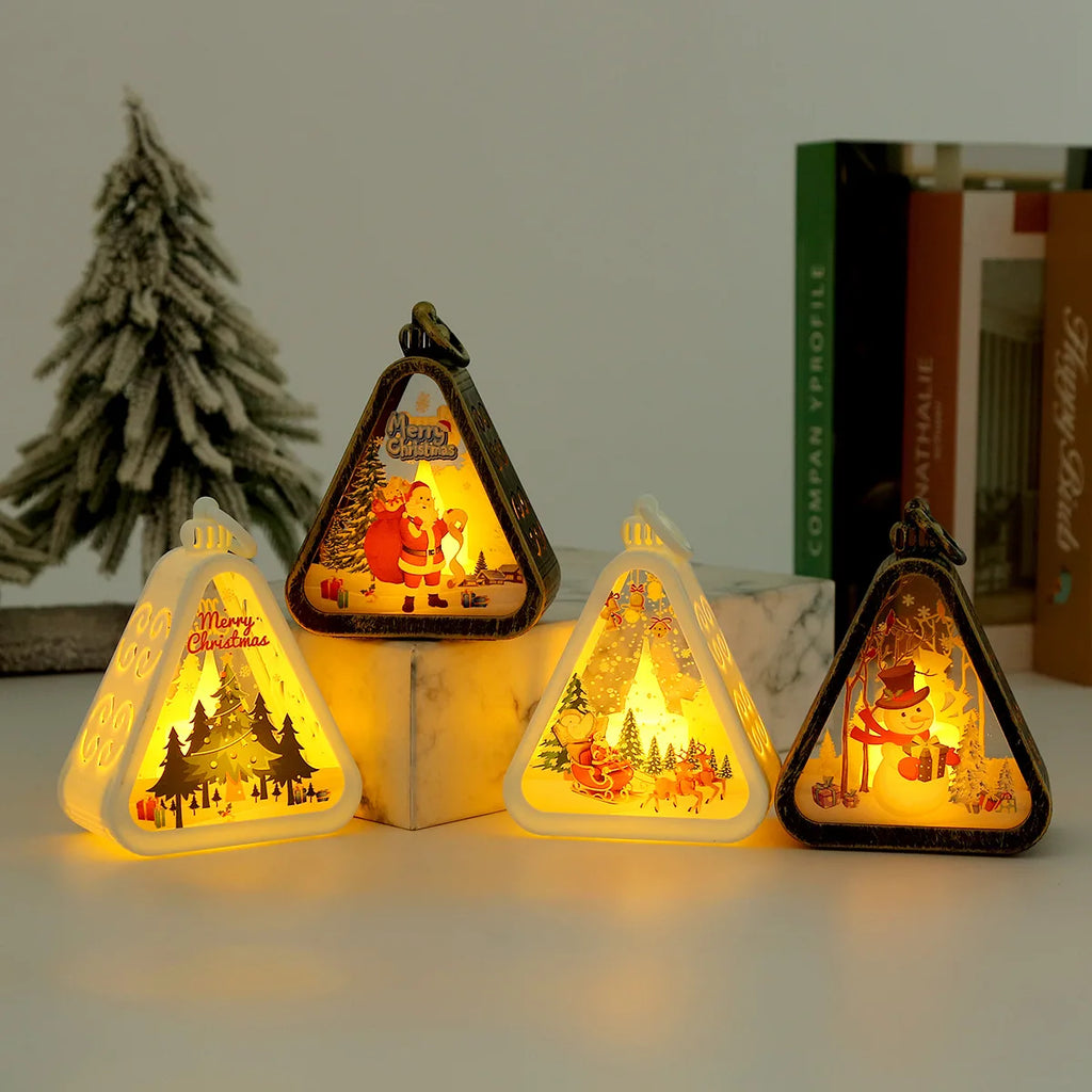 Christmas decorations night lights glowing gifts window tabletop ornaments arrangement props ambient christmas tree pendants