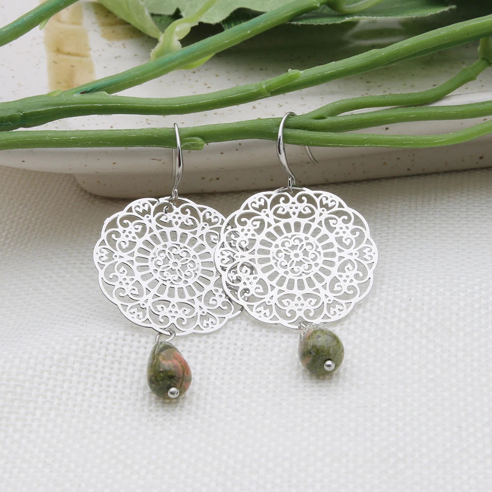 Drop Earrings Dangle Bohemian Metal Carving Hollow Pattern Crystal Water Charm 2023 New Hot Fashion Jewelry Accessories Brand Ms