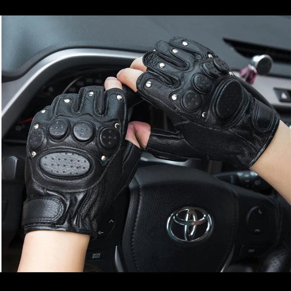 Fingerless Gloves Driving Gloves Leather Outdoor Sport Half Finger Glove for Men Women Cycling Hiking Fishing Moto Glove W26