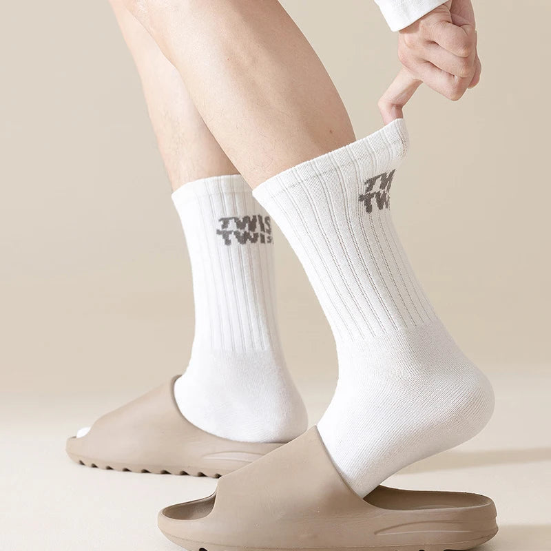 Men Socks Cotton Mid Calf Socks for Men Sports Letter Print Stockings Breathable Comfortable Stockings All Match Socks for Men