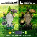 Garden Gnome Statue Outdoor Decor Large Flocked Resin Gnome Figurine with Solar Light Holding Lantern Welcome Sign