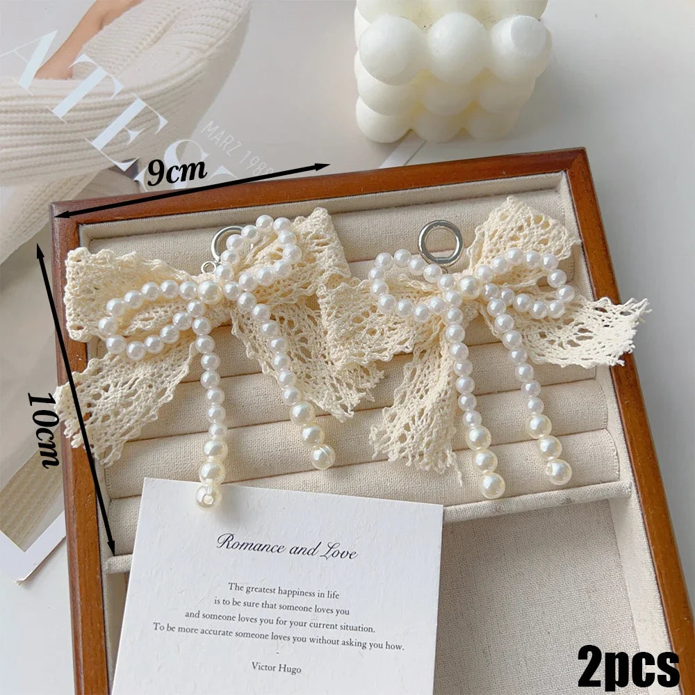 1pair Fashion Lace Pearl Bow Shoe Laces Charms for Sneakers Decorative Shoe Flower Buckle Decorative Shoe Charm Accessories