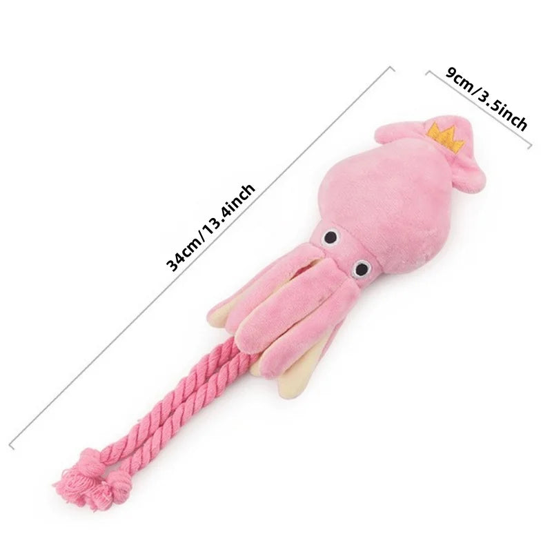 Squid Puppy Pet Dog Chew For Lovely Pink Teeth Cleaning Pet Toys Octopus Plush Toys Supplies BB Small Cute Rope Toy Dog Squeak