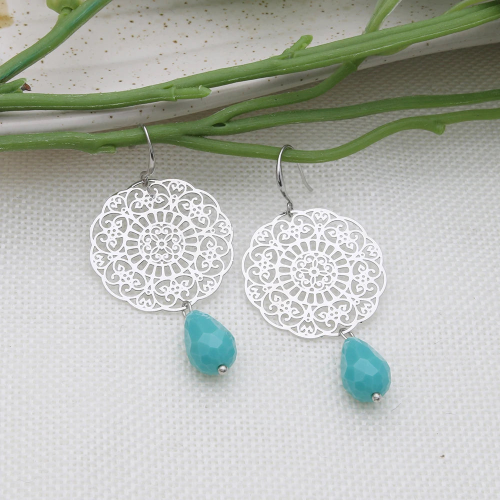 Drop Earrings Dangle Bohemian Metal Carving Hollow Pattern Crystal Water Charm 2023 New Hot Fashion Jewelry Accessories Brand Ms