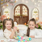 Easter Photography Background Party Decoration Spring Flowers Green Grass Wooden Door Rabbit Bunny Eggs Baby Portrait Photo Prop
