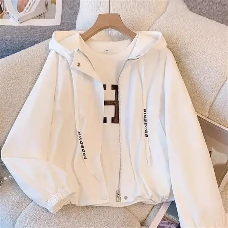 Women's Jacket Fashion Hooded Windbreaker New Spring Autumn Female Casual Short Coat Outwear Pink Green White Female Outerwear