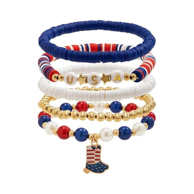 4th of July Outfits Bracelets For Women 3-7 Pack Patriotic Bracelet Decoration for Independence Day Celebration Jewelry Gifts