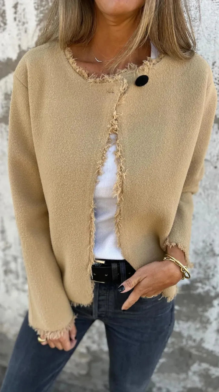 Women Wool Coats Blends Jackets Round Neck Full Sleeve Coat Thick Warm Y2k Streetwear Jacket Elegant Outerwear Autumn Winter