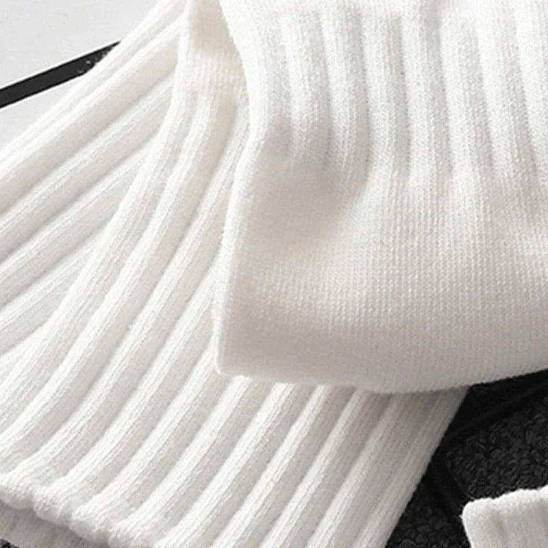 5 Pairs of Autumn and Winter Man Mid Length Socks, White Anti Odor, Sweat Absorbing, Breathable Sports Sock