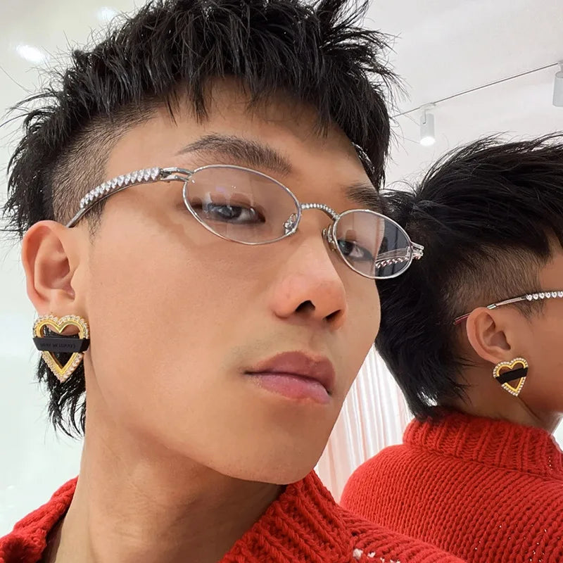 Fashion Eyeglasses Frames For Women Men Silver Oval Glasses Anti Blue Light Small Rhinestone Sunglasses With Metal Frame