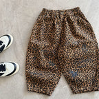 Children's pants 2025 squinting eyes spring boys and girls leopard print casual pants baby Korean wide leg small leg pants